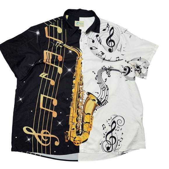 RoyAura Hawaiian Saxophone Music Shirt 4XL Button Up Jazz - Picture 2 of 5